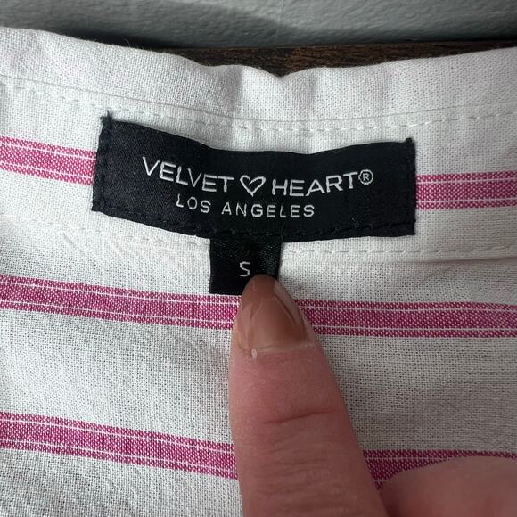Velvet Hearts Linen Camp Shirt Womens L Stripe Short Sleeve Button Up Preppy - Picture 6 of 10